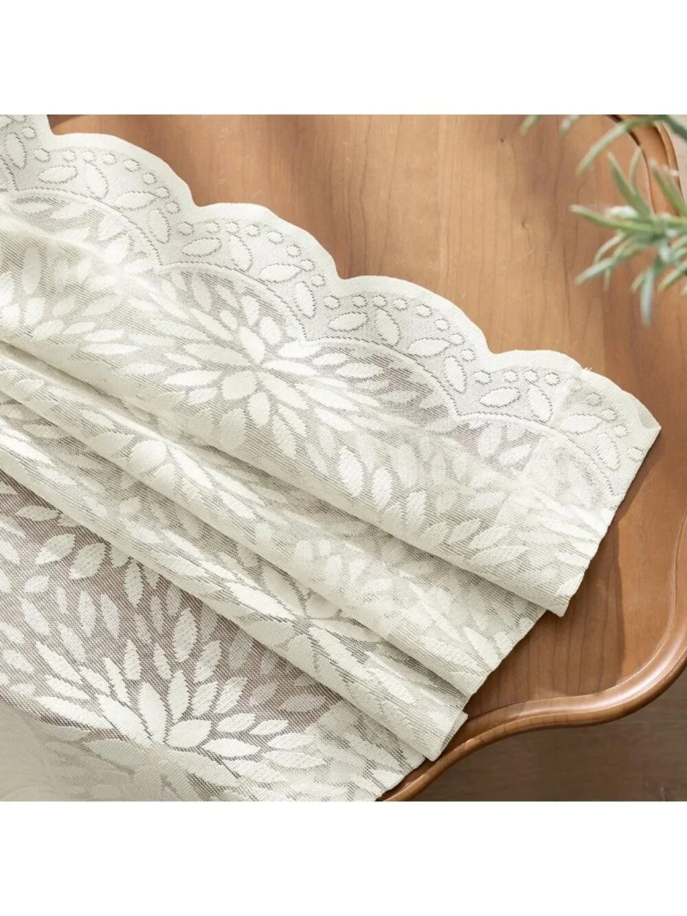 Vintage Floral Lace Curtains, Scalloped Design, Ivory 52